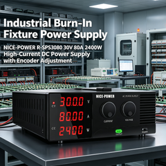 Industrial Burn-In Fixture Power Supply, NICE-POWER R-SPS3080 30V 80A 2400W High-Current DC Power Supply with Encoder Adjustment