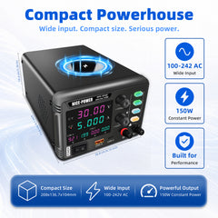 30V 5A 150W USB Charging Equipment Test Power Supply, MPS-305QC Adjustable Switching DC Bench Supply
