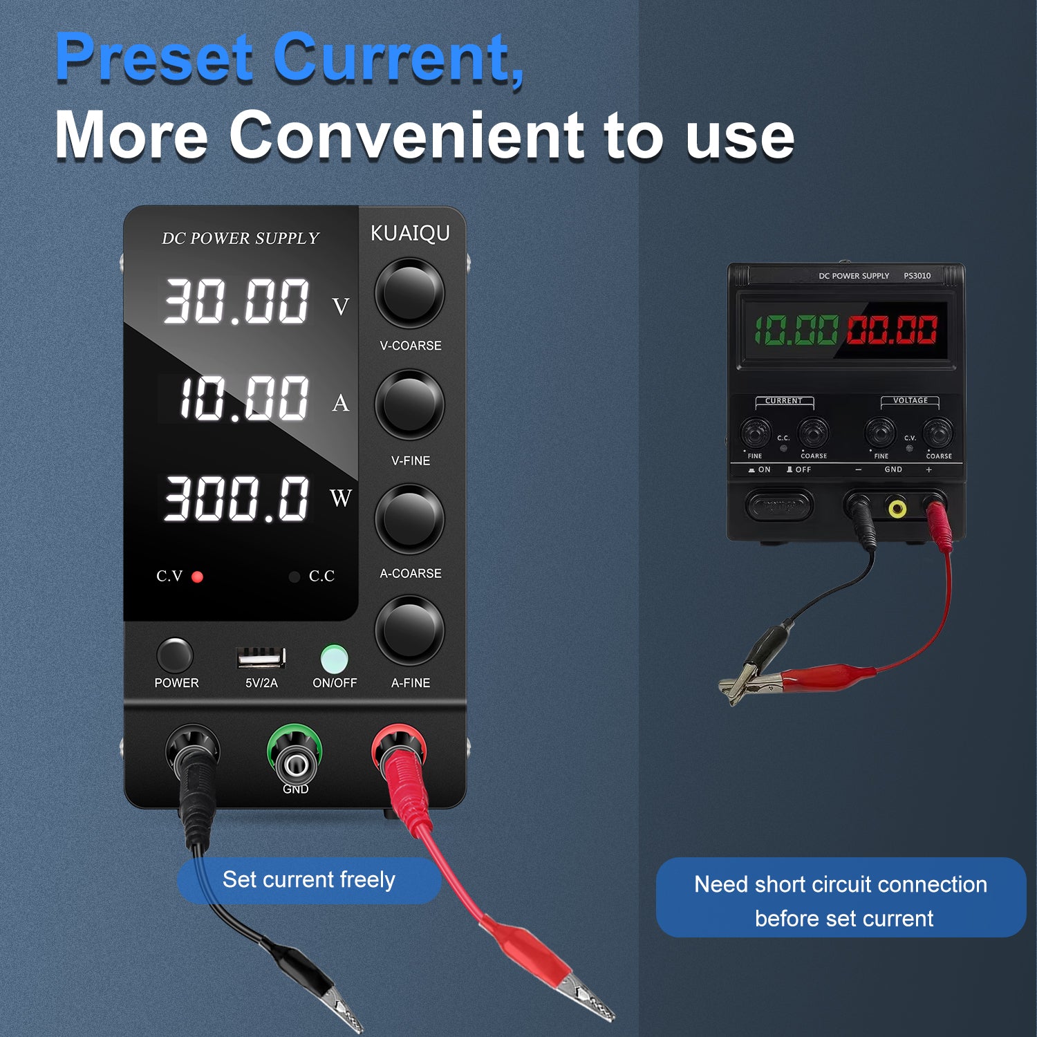 KUAIQU SPS-C3010 30V 10A 300W Adjustable DC Power Supply for Battery Charging &Testing