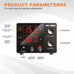 NICE-POWER SPS-E3010 30V 10A 150W Compact Variable DC Power Supply for DIY &Maker Electronics