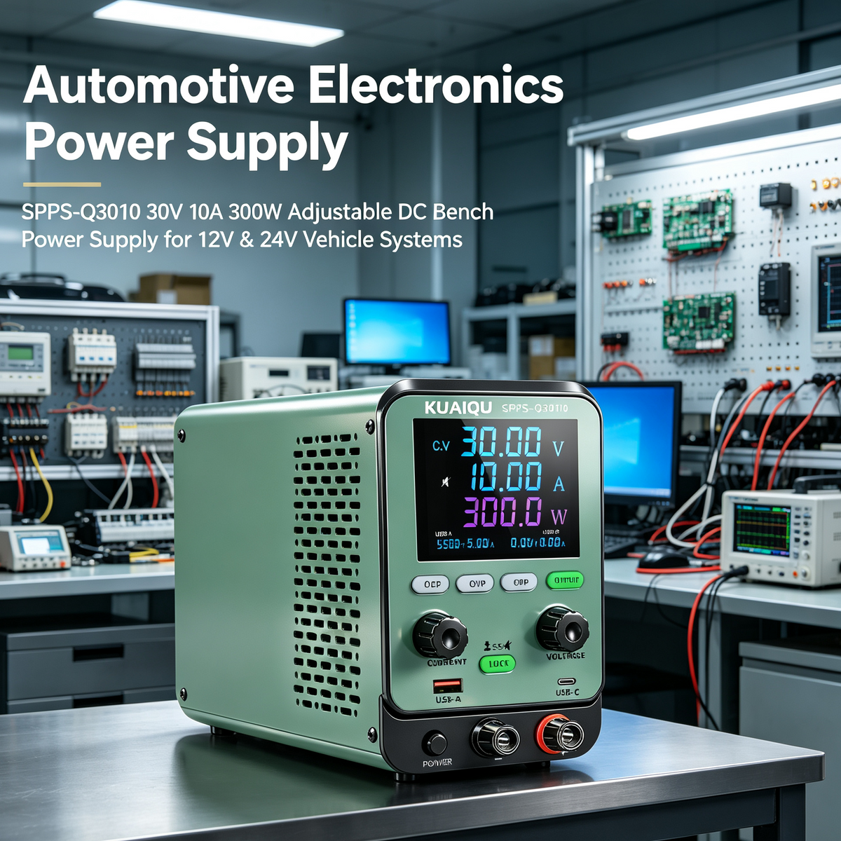 Automotive Electronics Power Supply,SPPS-Q3010 30V 10A 300W Adjustable DC Bench Power Supply for 12V & 24V Vehicle Systems