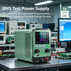 BMS Test Power Supply, 15V 24V 30V 0-10A Adjustable Programmable DC Power Supply for Portable Energy Storage