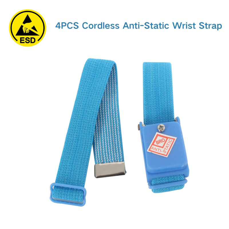Lot de 4 bracelets antistatiques sans fil, bleu clair, 150-200 ohms, pour salle blanche ESD