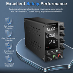 KUAIQU SPS-C3206 32V 6A Adjustable DC Power Supply for PCB Repair &Electronics Prototyping