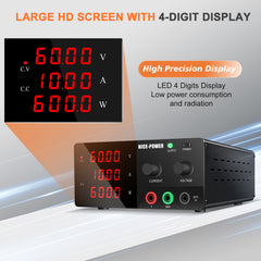 Nice Power R-SPS6010 - Fuente de alimentación de alta potencia de 60 V, 10 A y 600 W CC con interruptor de salida y perilla de ajuste para prueba de envejecimiento