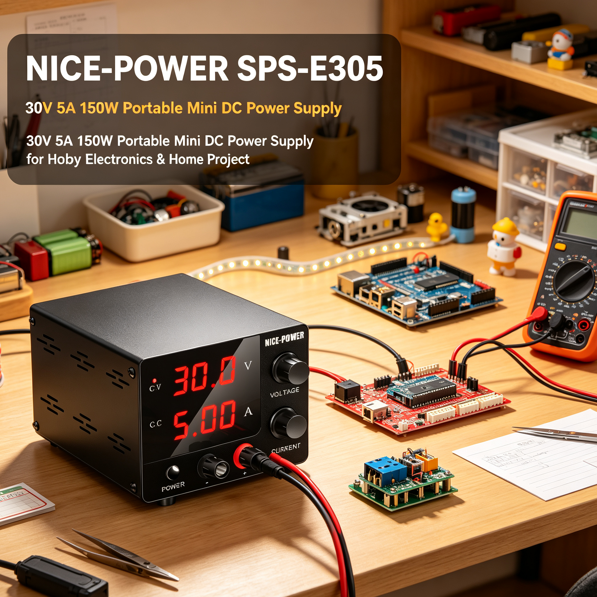 NICE-POWER SPS-E305 30V 5A 150W Portable Mini DC Power Supply for Hobby Electronics &amp; Home Projects