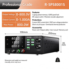 KUAIQU R-SPS8001S 800V EV Charging Power Supply,1A 800W Adjustable High Voltage DC Power Supply for EV Charging Infrastructure