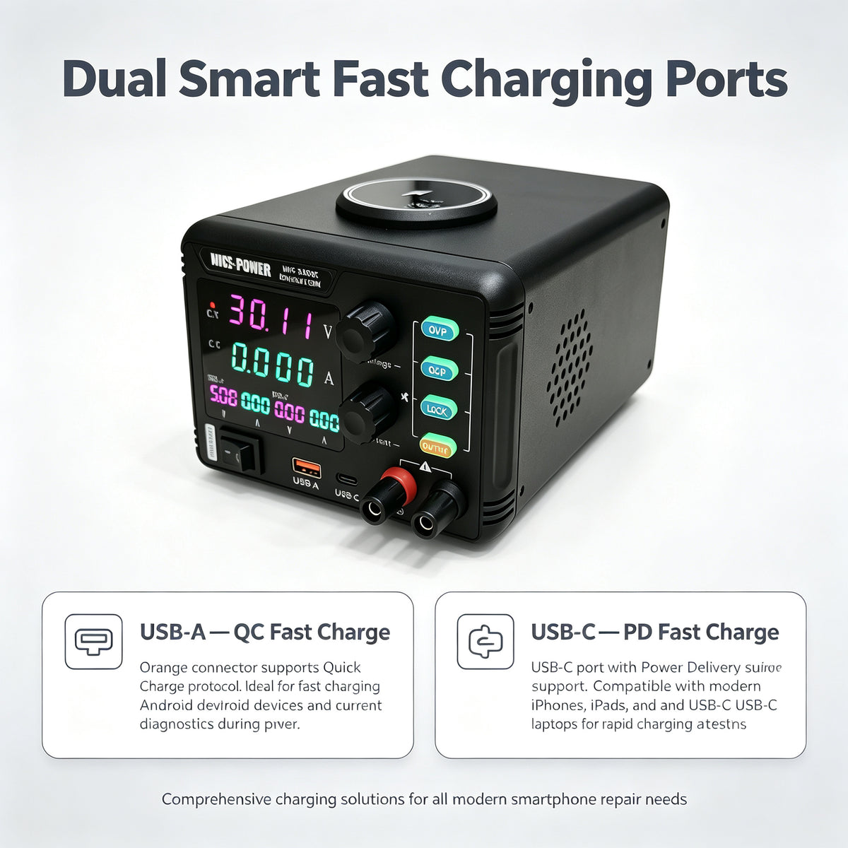 MPS-305QC DC Power Supply 0-30V 5A, High Resolution DC Power Source for Wearable Devices, Bluetooth Headset Sleep Power Consumption Evaluation