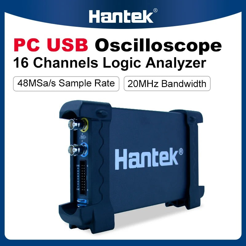 Osciloscopio USB para PC Hantek 6022BL con almacenamiento digital, ancho de banda de 20 MHz, 16 canales, analizador lógico y frecuencia de muestreo de 48 MSa/s. 