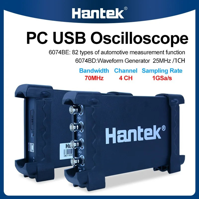 Osciloscopio digital Hantek 6074BC de 70 MHz, 1 GSa/s, 4 canales, USB, herramienta de diagnóstico 