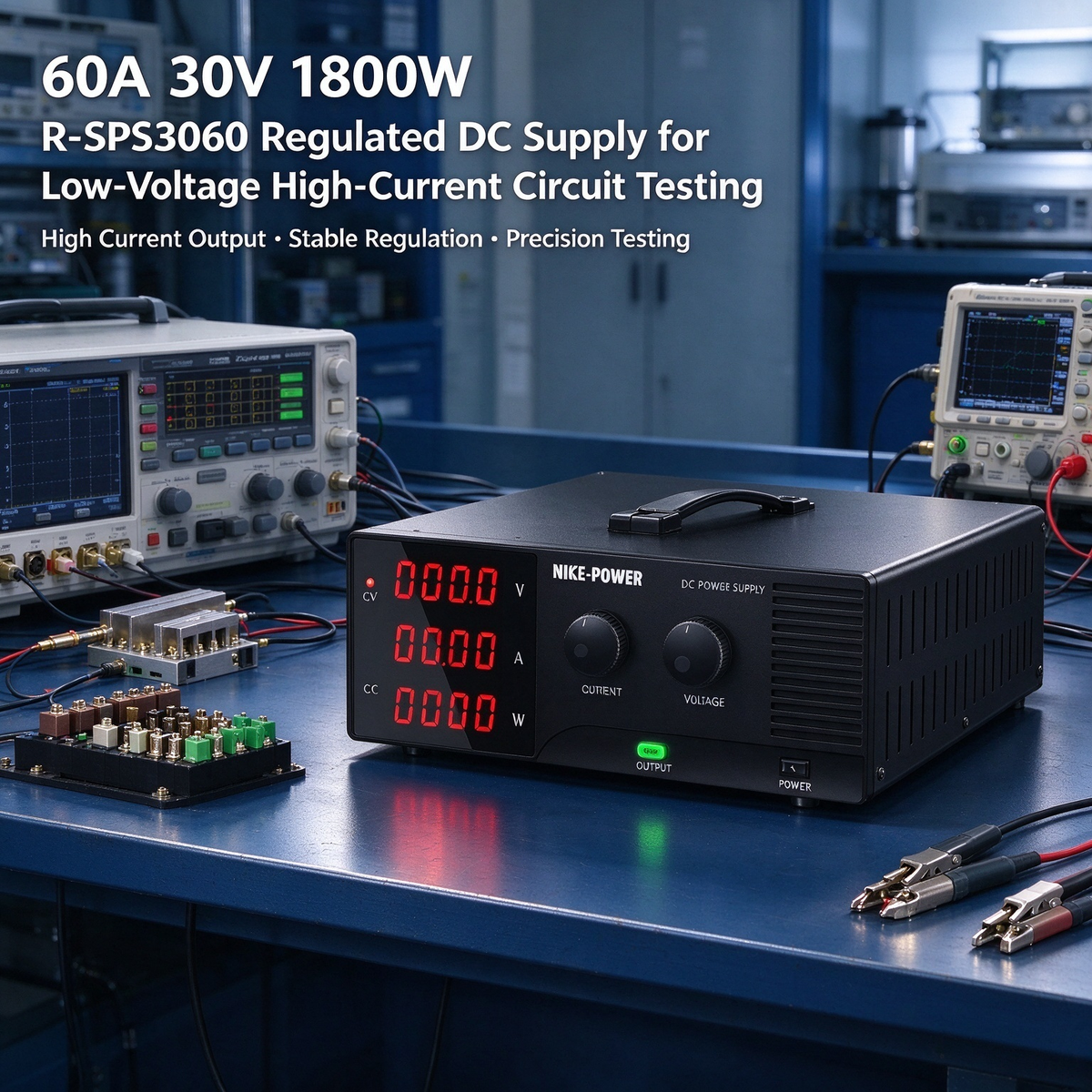 60A 30V 1800W R-SPS3060 Regulated DC Supply for Low-Voltage High-Current Circuit Testing
