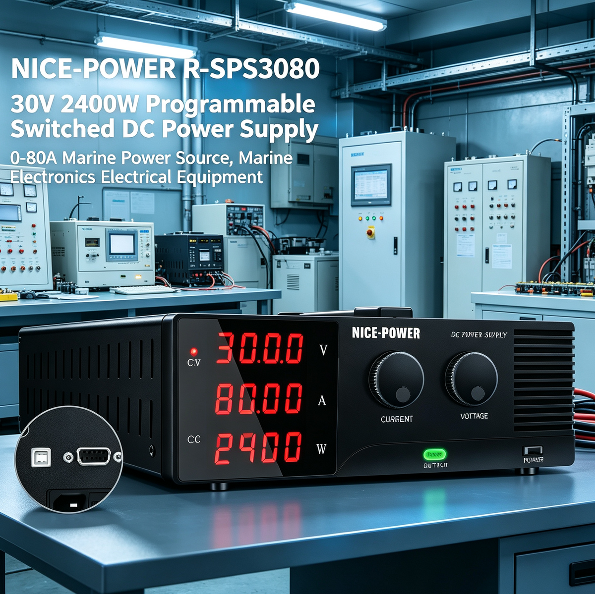 NICE-POWER R-SPS3080 30V 2400W Programmable Switched DC Power Supply, 0-80A Marine Power Source, Marine Electronics Electrical Equipment