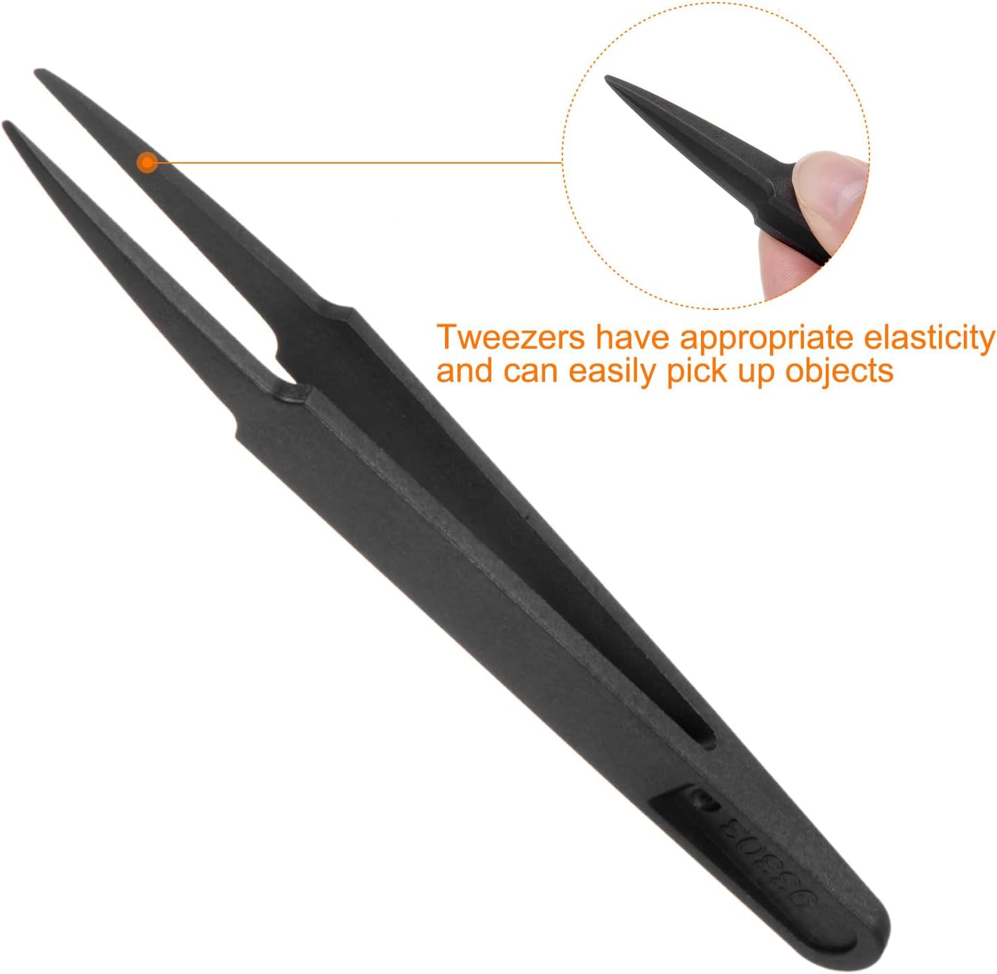 6PCS Plastic Tweezers Set, 120mm Anti-Static Flat/Curved/Round Heads for Electronics, Jewelry, Lab Work & Precision Repair,Black