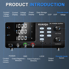 1000V High Voltage Programmable DC Power Supply for Solar PV Systems, Photovoltaic Power Supply with 4-Digit Display, Output Switch &OCP/OVP