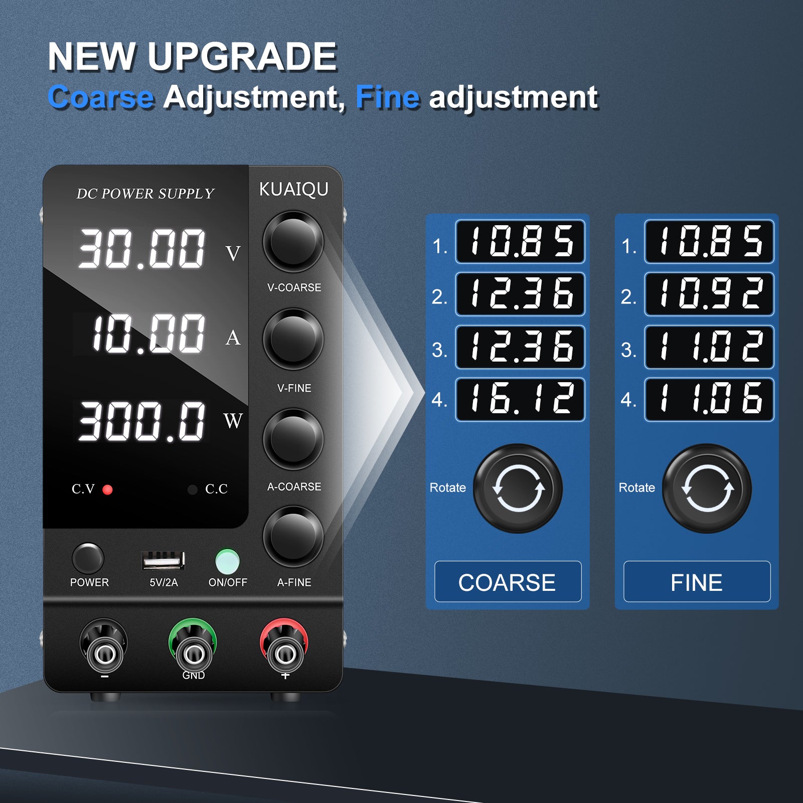 KUAIQU SPS-C3010 30V 10A 300W Adjustable DC Power Supply for Battery Charging &Testing