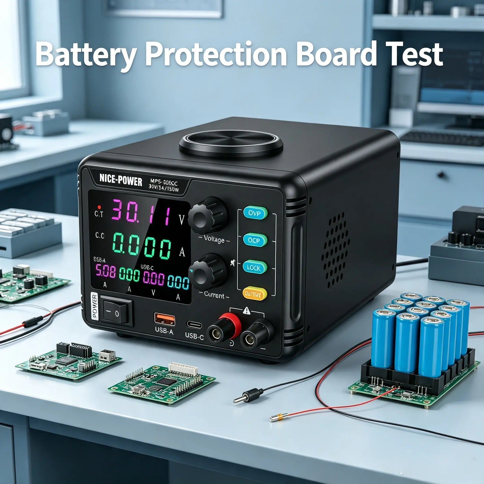 MPS-305QC Bench DC Regulated Power Source 0-30V 5A, Precision Adjustable DC Power Supply for Lithium Battery Protection Board & Charging Module Verification