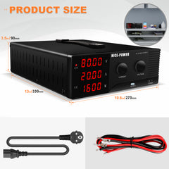 DC Test Supply for 48V Auxiliary Power System Testing NICE-POWER R-SPS8020 0-80V 0-20A 1600W with CV/CC Indicators