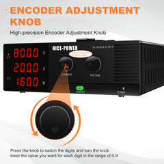 DC Test Supply for 48V Auxiliary Power System Testing NICE-POWER R-SPS8020 0-80V 0-20A 1600W with CV/CC Indicators