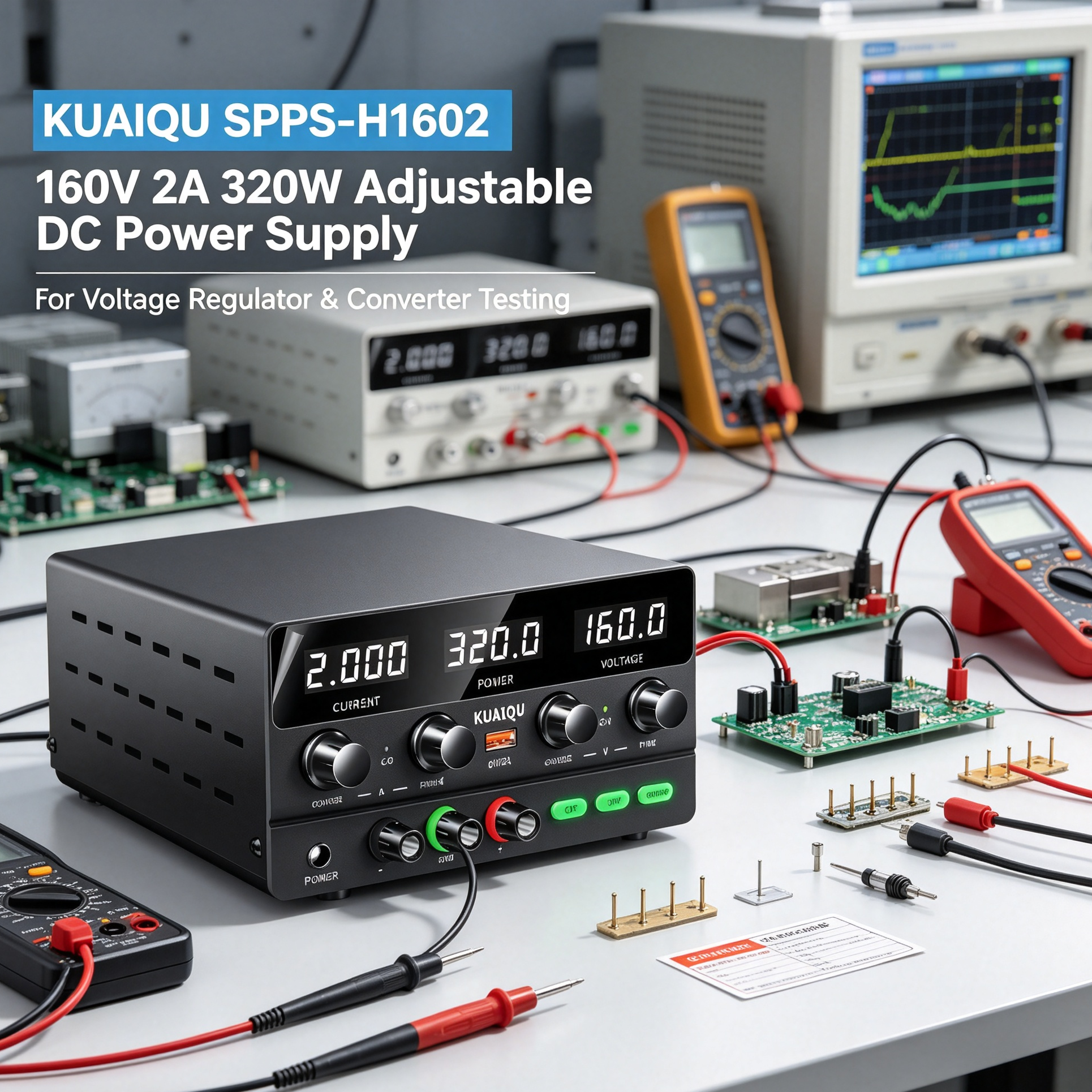 KUAIQU SPPS-H1602 160V 2A 320W Adjustable DC Power Supply for Voltage Regulator &Converter Testing