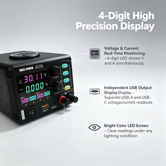 MPS-305QC Adjustable Bench DC Power Supply 0-30V 5A, High Precision Micro Current Readout for IoT Wireless Sensor Node Low Power & Sleep Current Testing