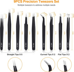 9PCS Precision Tweezers Set 2