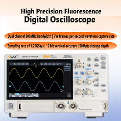 2-channel 4-channel Desktop Digital Oscilloscope 200MHz bandwidth 1.25GSa/s 12 bit vertical accuracy 50Mpts storage depth 7-inch TFT-LCD Display