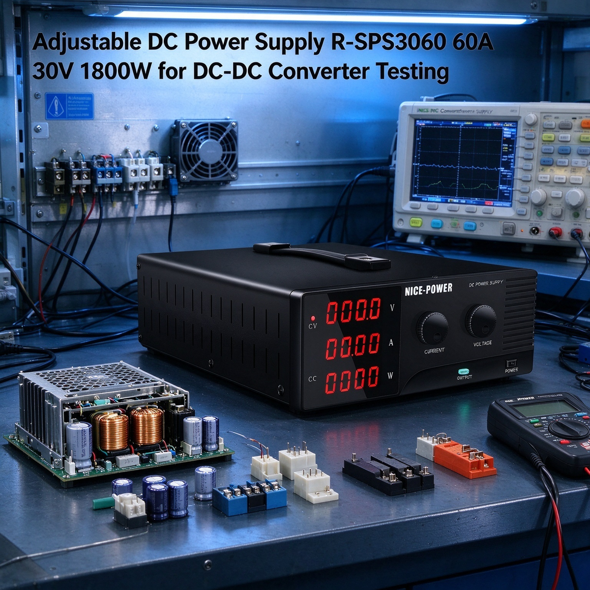 Adjustable DC Power Supply R-SPS3060 60A 30V 1800W for DC-DC Converter Testing