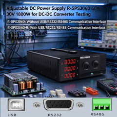 Adjustable DC Power Supply R-SPS3060 60A 30V 1800W for DC-DC Converter Testing