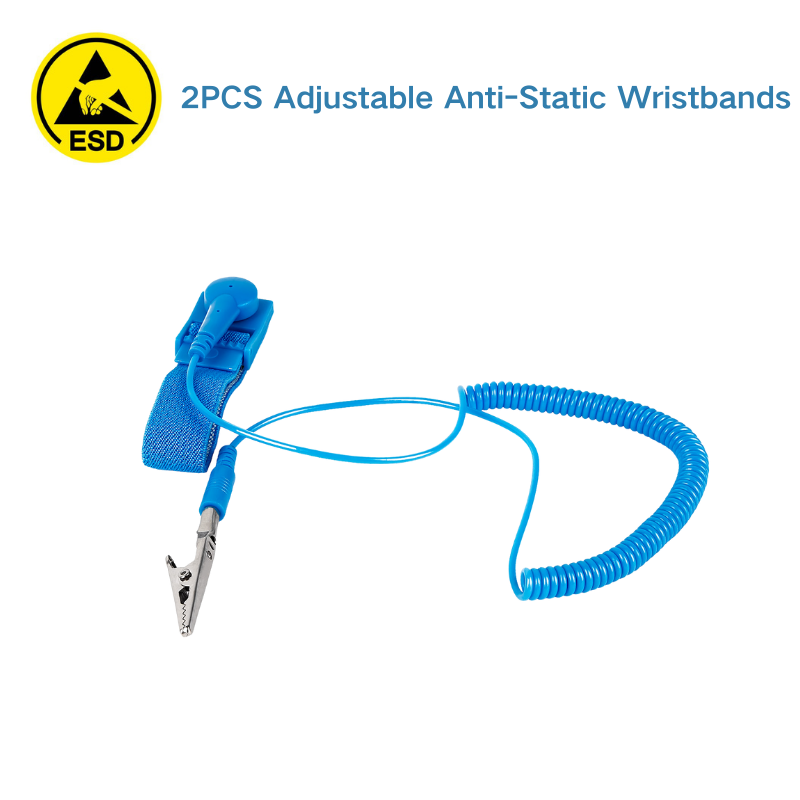 2 pulseras antiestáticas ajustables con cables ESD, impedancia de 1 MΩ, con cable para electrónica y electricistas, color azul