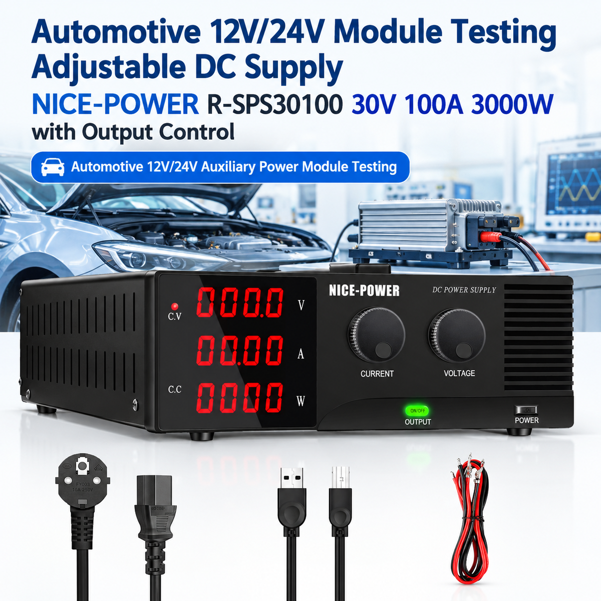 Automotive 12V/24V Module Testing Adjustable DC Supply NICE-POWER R-SPS30100 30V 100A 3000W with Output Control