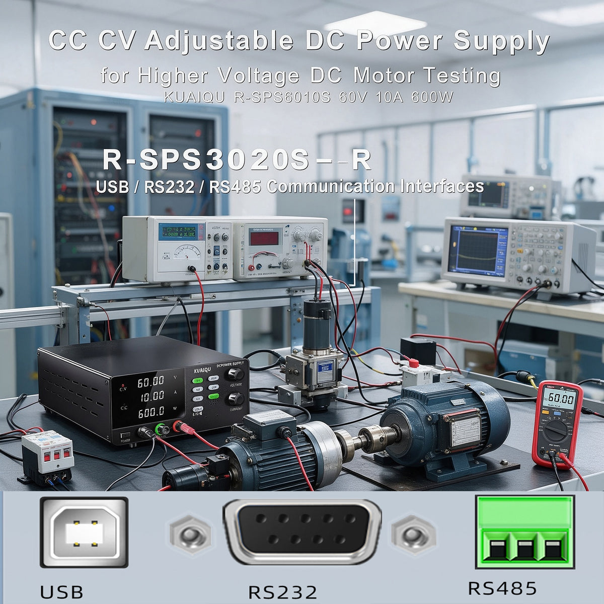 CC CV Adjustable DC Power Supply for Higher Voltage DC Motor Testing KUAIQU R-SPS6010S 60V 10A 600W