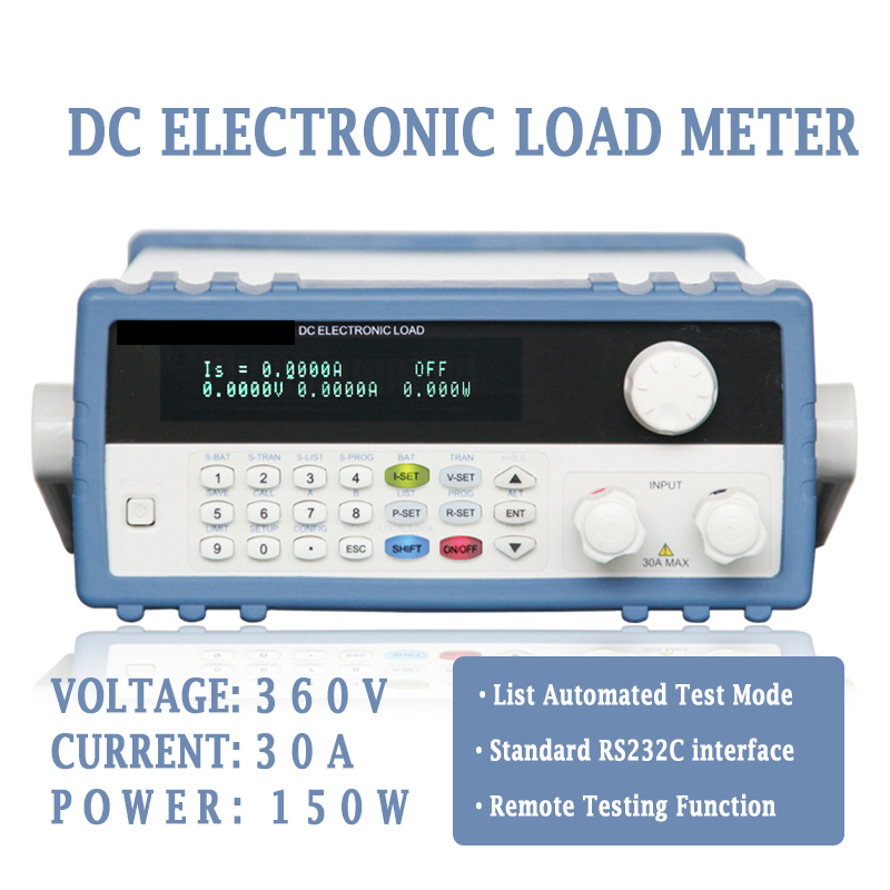 DC electronic load 30A 360V 150W  300W Battery Capacity Tester High-Accuracy Resolution Electronic Load Meter Standard RS232C interface