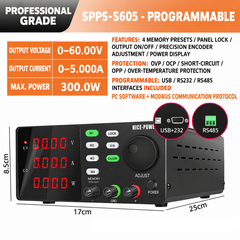 60V 5A Educational Laboratory Power Supply, SPPS-S605 300W Adjustable DC Bench Power Supply for Electronics Education