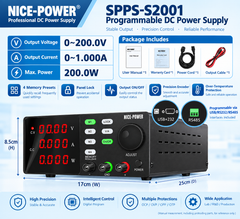 SPPS-S2001 Optical Instrument Power Supply, 200V 1A 200W Programmable DC Power Supply with Precision Output, 4-Digit Display & Memory Presets