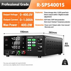 KUAIQU R-SPS4001S Data Center DC Power Supply, 400V 1A 400W Programmable High Voltage DC Power Supply for 380V DC Power Distribution