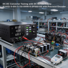 DC-DC Converter Testing with DC Bench Supply KUAIQU 0-60V 0-10A 600W R-SPS6010S with Precision Encoder