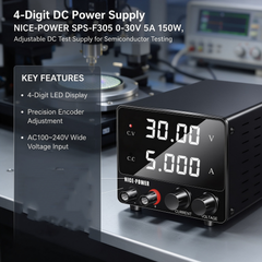 4-Digit DC Power Supply NICE-POWER SPS-F305 0-30V 5A 150W, Adjustable DC Test Supply for Semiconductor Testing