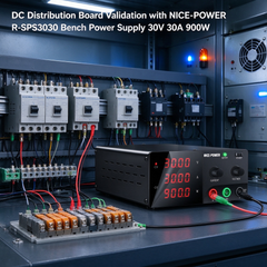 DC Distribution Board Validation with NICE-POWER R-SPS3030 Bench Power Supply 30V 30A 900W