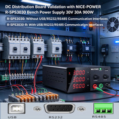 DC Distribution Board Validation with NICE-POWER R-SPS3030 Bench Power Supply 30V 30A 900W
