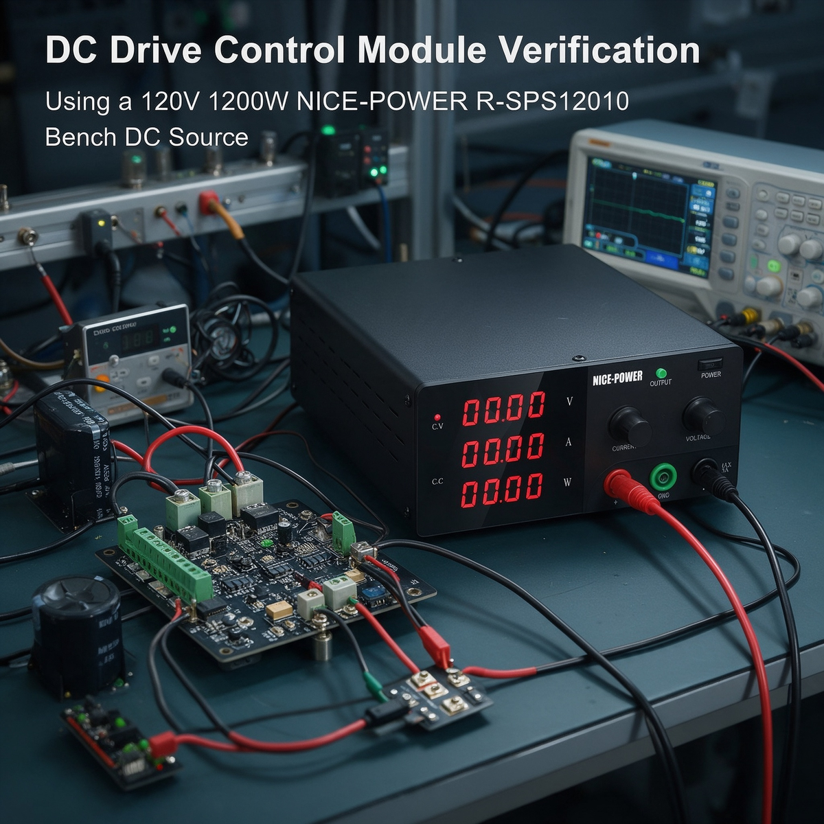 DC Drive Control Module Verification Using a 120V 1200W NICE-POWER R-SPS12010 Bench DC Source