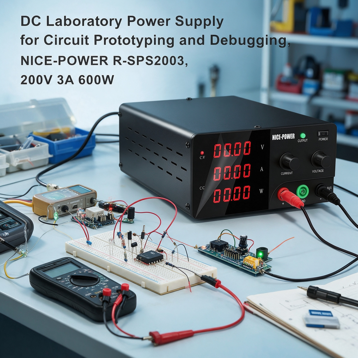 DC Laboratory Power Supply for Circuit Prototyping and Debugging, NICE-POWER R-SPS2003, 200V 3A 600W