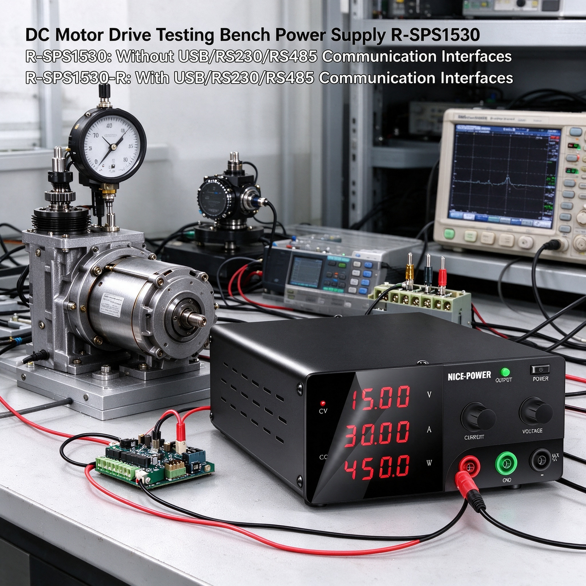 DC Motor Drive Testing Bench Power Supply R-SPS1530 0-15V 0-30A 450W NICE-POWER with Adjustable Output