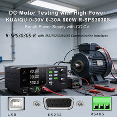 DC Motor Testing with High Power KUAIQU 0-30V 0-30A 900W R-SPS3030S Bench Power Supply with CC CV