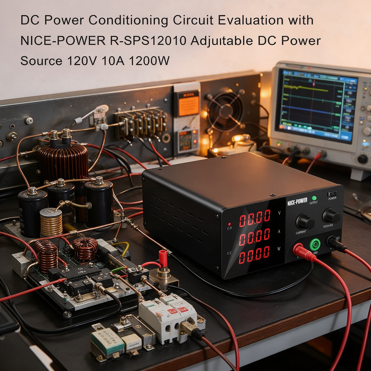 DC Power Conditioning Circuit Evaluation with NICE-POWER R-SPS12010 Adjustable DC Power Source 120V 10A 1200W