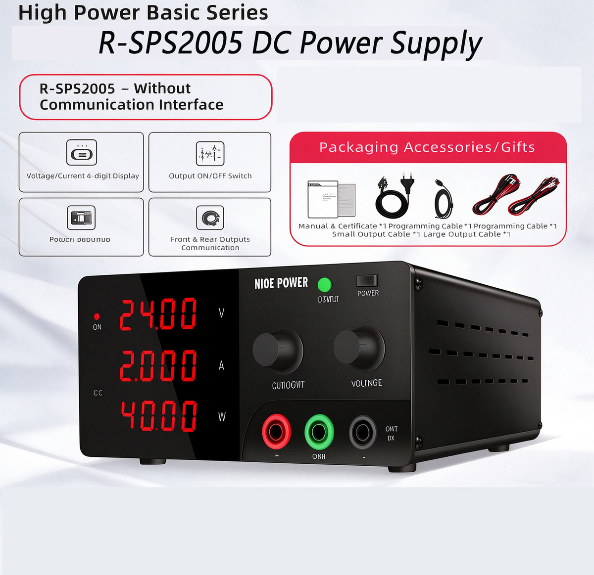 NICE-POWER Electrolysis DC Power Supply R-SPS2005 200V 5A Adjustable Power Supply for Electrochemical Research