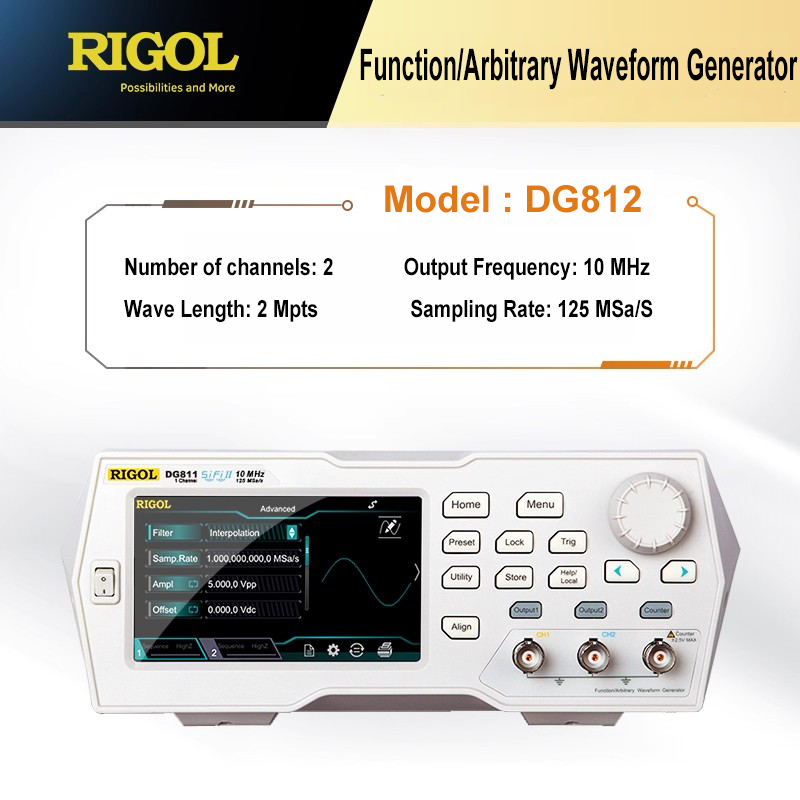 Generador de formas de onda RIGOL DG812 DG832, 2 canales, pantalla táctil de 4,3 pulgadas, generadores de formas de onda arbitrarias/funcionales, conector tipo C 