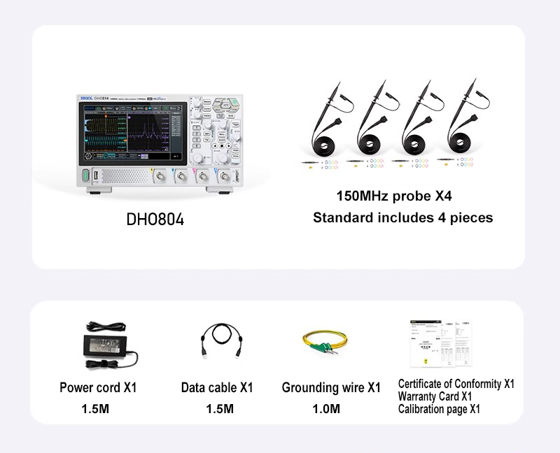 Oscilloscope RIGOL DHO802 DHO812 DHO804 DHO814 2 canaux résolution 12 bits 70 MHz 100 MHz conception électronique 