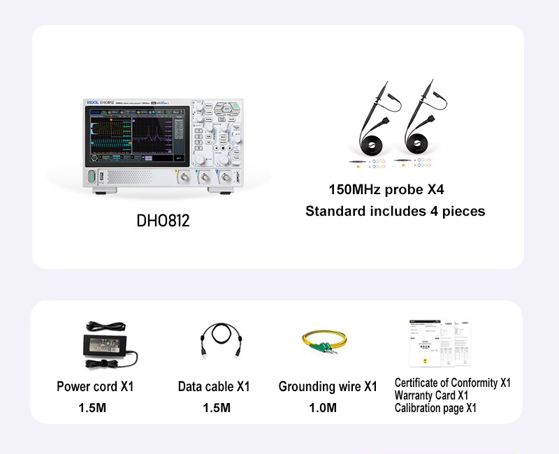 Oscilloscope RIGOL DHO802 DHO812 DHO804 DHO814 2 canaux résolution 12 bits 70 MHz 100 MHz conception électronique 