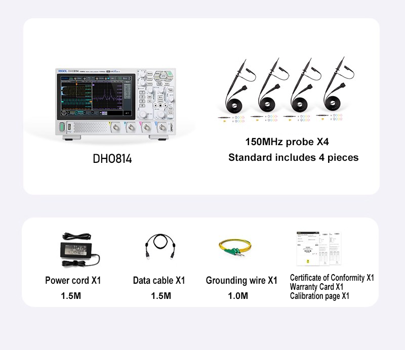 Osciloscopio RIGOL DHO802 DHO812 DHO804 DHO814 2 canales Resolución de 12 bits 70 MHz 100 MHz Diseño electrónico 