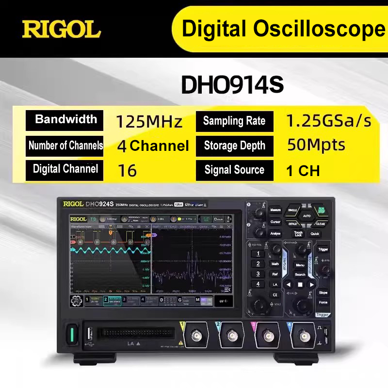 Osciloscopio digital RIGOL DHO914 DHO914S de 4 canales y 125 MHz, 12 bits, 1,25 Gsa/s, 50 MPts de profundidad 